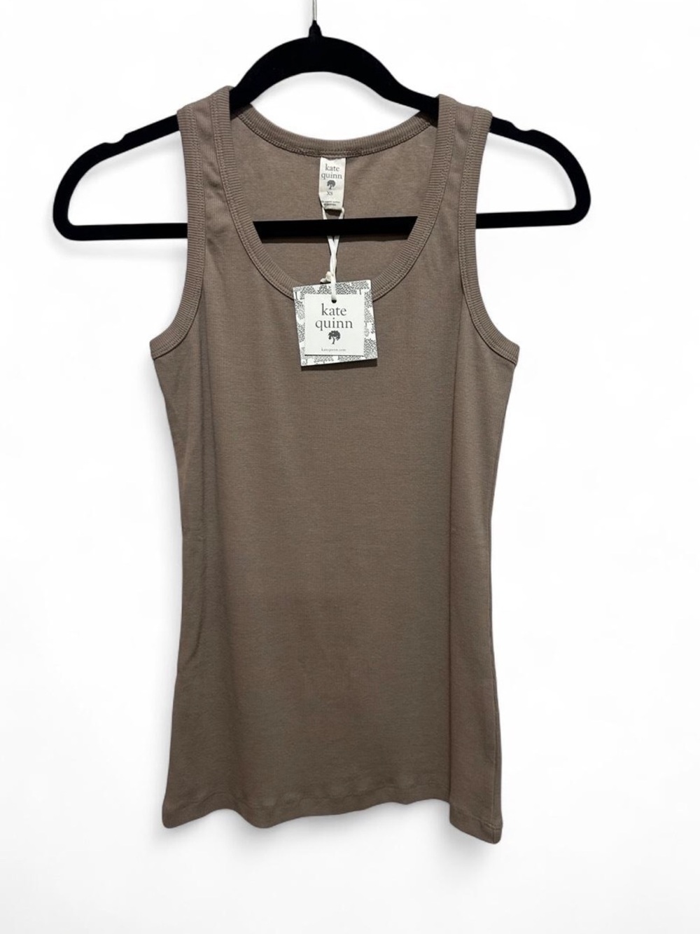 Kate Quinn Taupe Ribbed Scoop Neck Tank Top